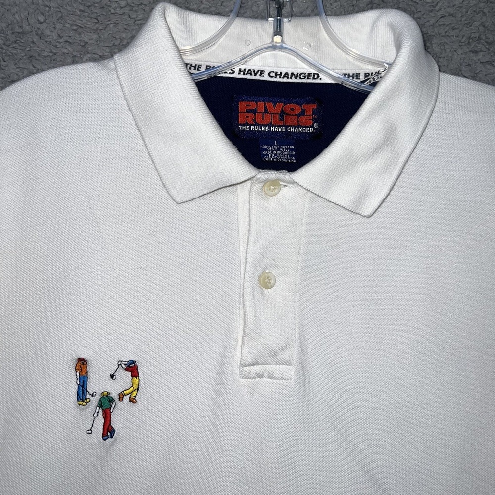 Vintage PIVOT RULES Shirt Men's Size XL White Polo Embroidered Golfers